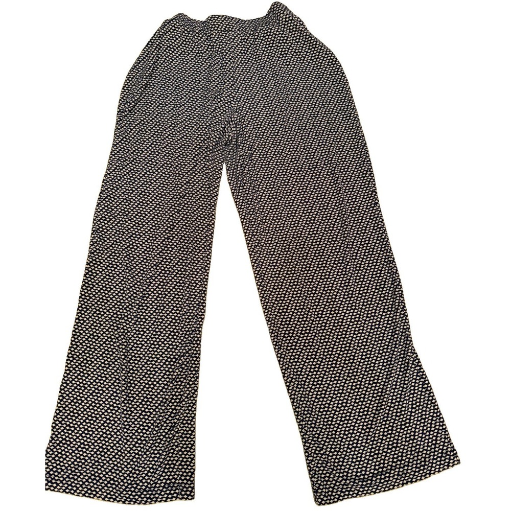 Vince Camuto Wide Leg Pants Women's L Navy White Geometric Print Pull On